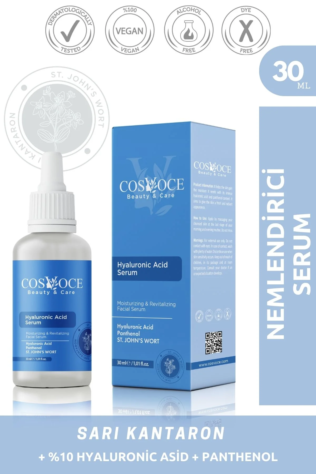 Cosvoce Yoğun Nemlendirme ve Dolgunlaştırıcı Cilt Bakım Serumu 30 ml ( Hyaluronic Acid + B5 )