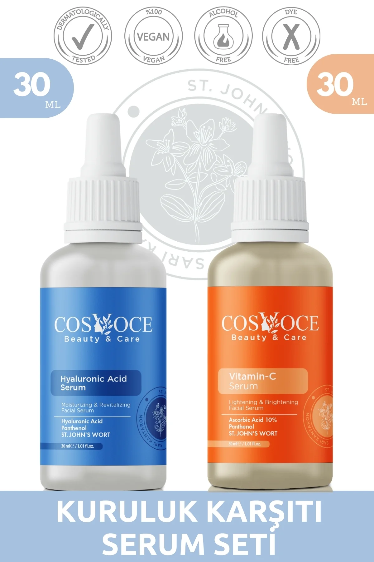 Kuruluk Karşıtı Serum Seti Hyaluronic Acid, Vitamin C 30 ml + 30 ml