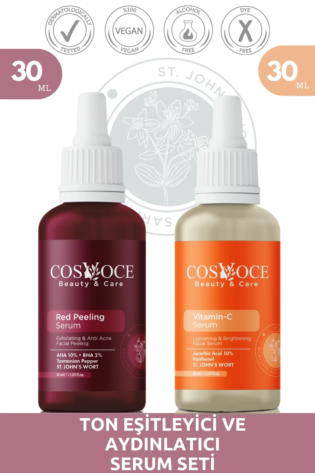 Ton Eşitleyici ve Aydınlatıcı Serum Seti  AHA, BHA, Vitamin C 30 ml + 30 ml